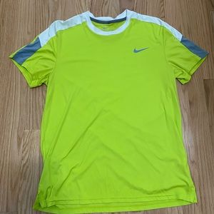 Men’s Nike dri-fit shirt. Short sleeve. Neon yellow, white and gray. Size Medium